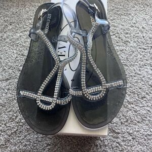 Steve Madden Black Sandals with Rhinestone Detailing. Clear jellies. Size 8